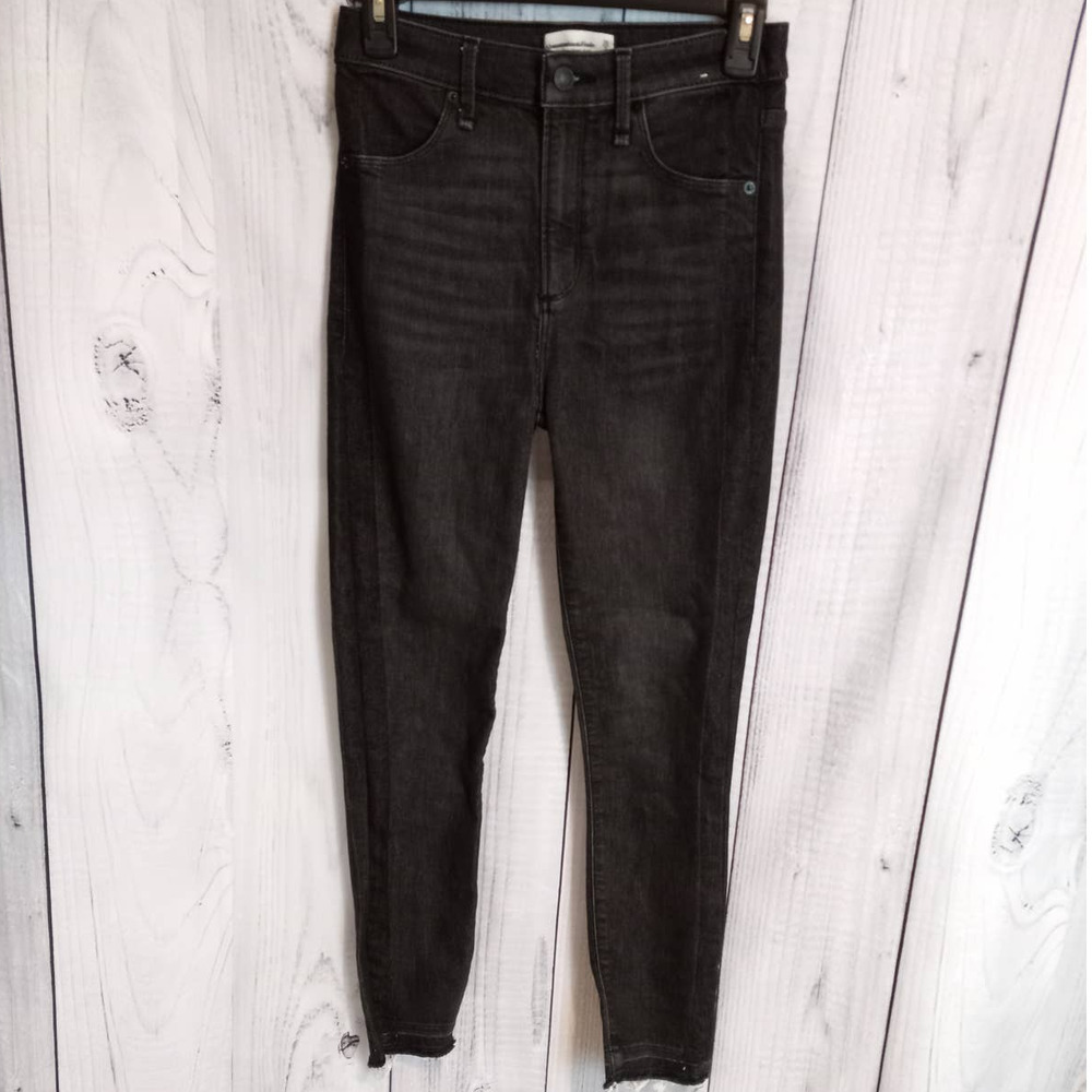 Abercrombie & Fitch | Black Raw Frayed Hem High-Rise Super Skinny Ankle Jeans